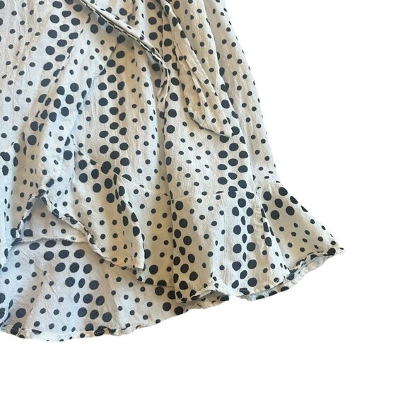 Karen MIllen White Polka Dot Wrap Dress Flutter Sleeves Ruffle Mini Size 2 Women - Picture 3 of 10